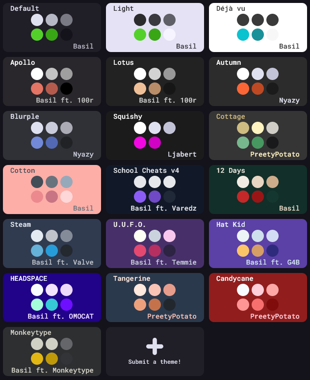 Screenshot of theme list
